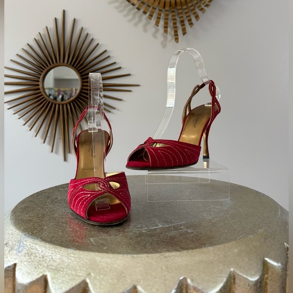 Dolce & Gabbana - Red Suede Slingback Sandals - Picture 1 of 13